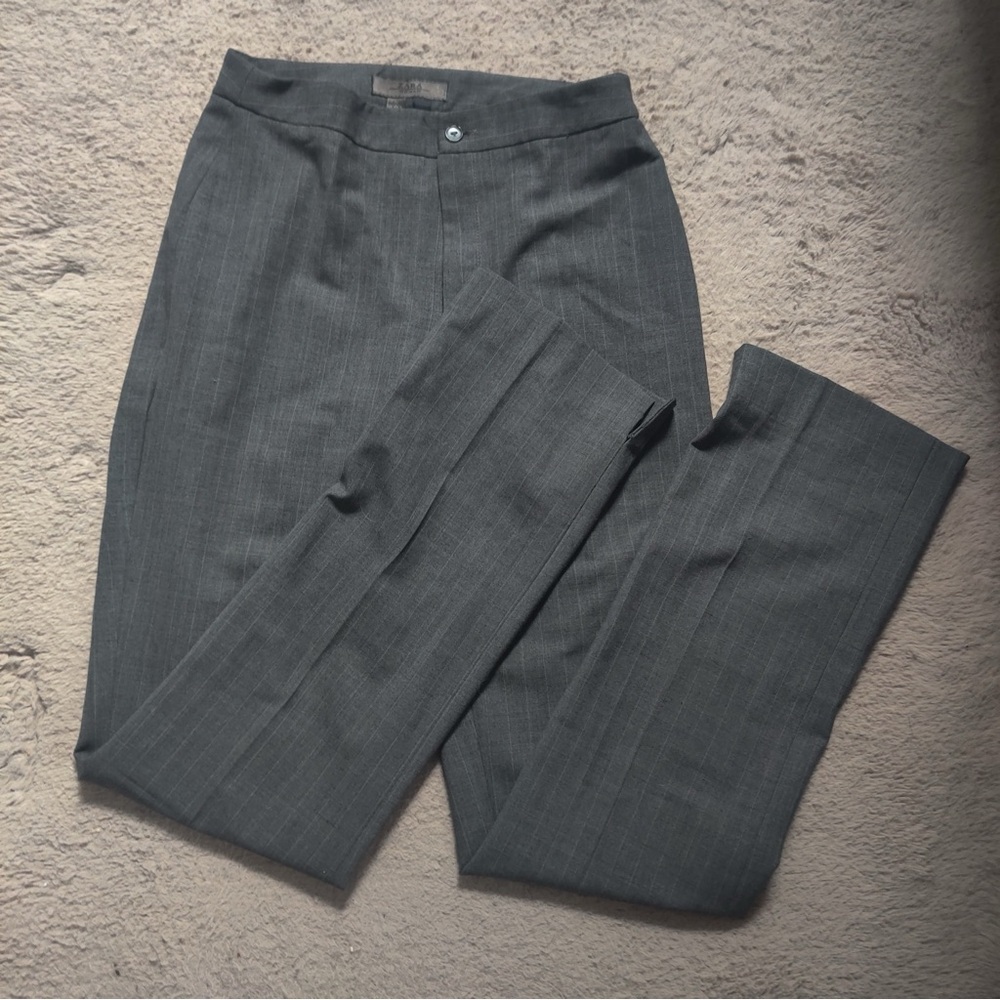 Zara Women’s Gray Pinstripe Dress Pants Slacks Trousers Size 6 Wool Blend